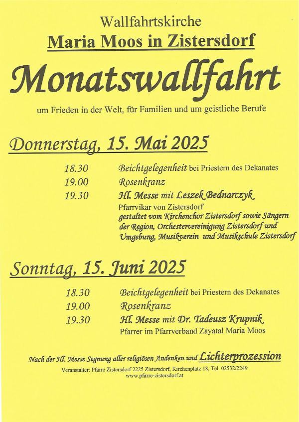 Monatswallfahrten Mai und Juni 2025